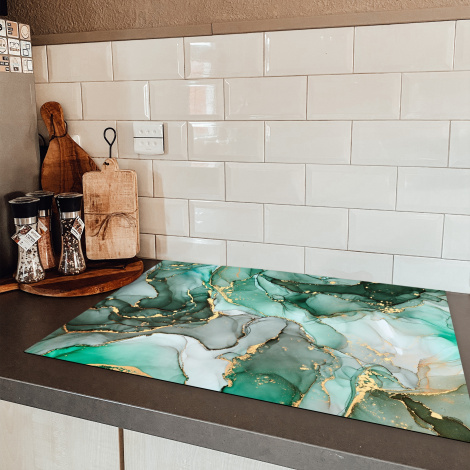 Herdabdeckplatte - Gold - Marmor - Grün - Luxus - Marmoroptik - Grau-5