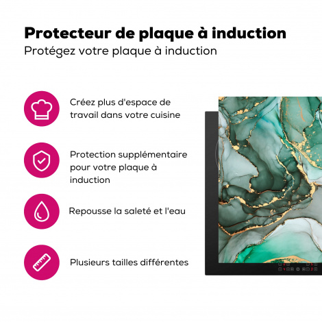 Protège-plaque à induction - Or - Marbre - Vert - Luxe - Aspect marbre - Gris-3