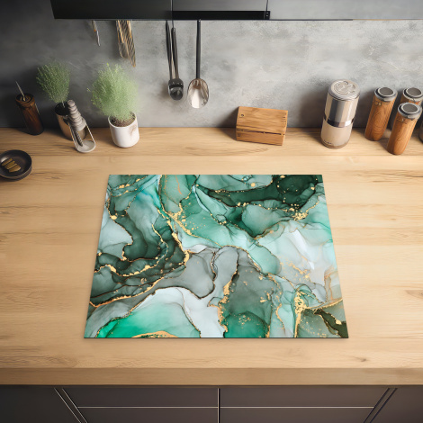 Inductiebeschermer - Goud - Marmer - Groen - Luxe - Marmerlook - Grijs-2