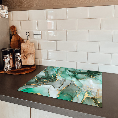 Inductiebeschermer - Goud - Marmer - Groen - Luxe - Marmerlook - Grijs-5