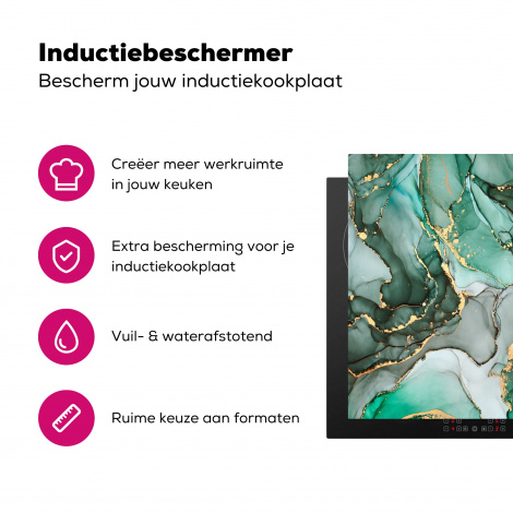 Inductiebeschermer - Goud - Marmer - Groen - Luxe - Marmerlook - Grijs-3