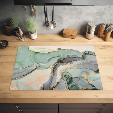 Herdabdeckplatte - Gold - Marmor - Grün - Luxus - Glitzer - Marmoroptik-2