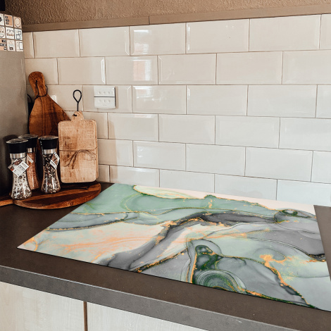 Herdabdeckplatte - Gold - Marmor - Grün - Luxus - Glitzer - Marmoroptik-5