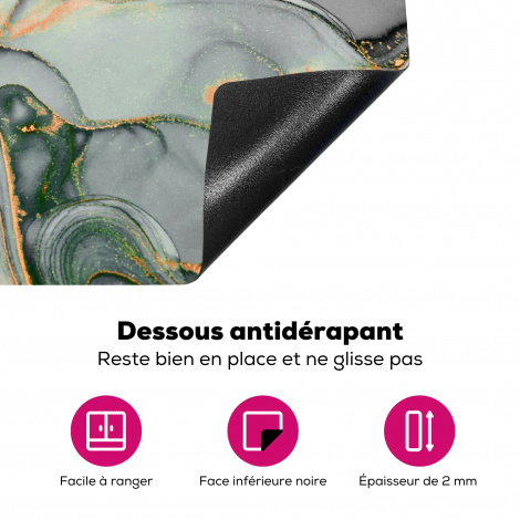 Protège-plaque à induction - Or - Marbre - Vert - luxe - Paillettes - aspect marbre-4