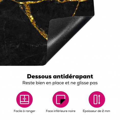 Protège-plaque à induction - Marbre - Or - Noir - Aspect marbre - Paillettes-4