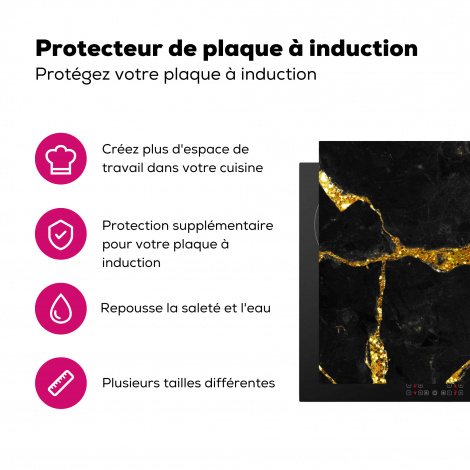 Protège-plaque à induction - Marbre - Or - Noir - Aspect marbre - Paillettes-3