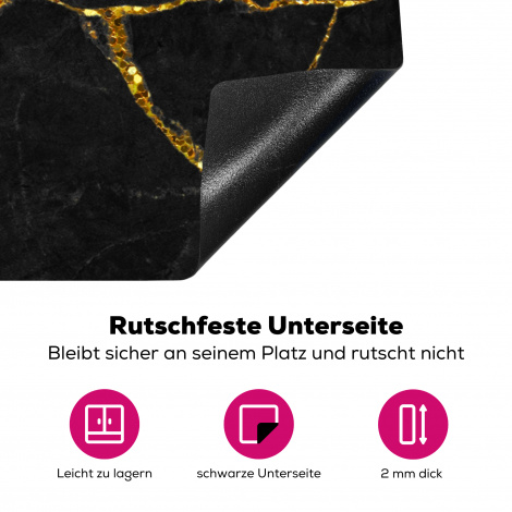 Herdabdeckplatte - Marmor - Gold - Schwarz - Marmoroptik - Glitter-4