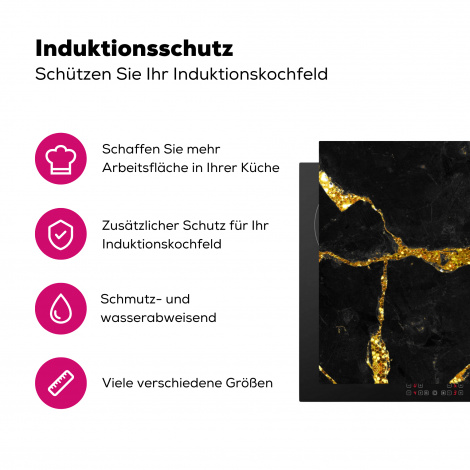 Herdabdeckplatte - Marmor - Gold - Schwarz - Marmoroptik - Glitter-3