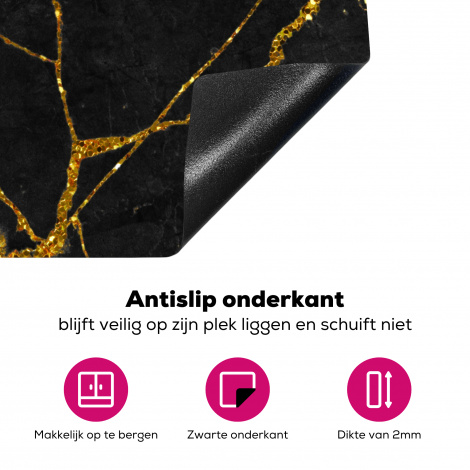 Inductiebeschermer - Marmer - Goud - Zwart - Marmerlook - Glitter-4