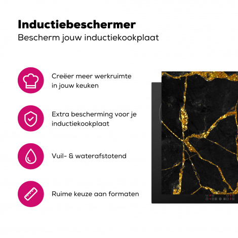 Inductiebeschermer - Marmer - Goud - Zwart - Marmerlook - Glitter-3
