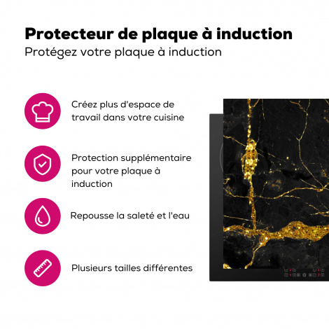 Protège-plaque à induction - Marbre - Or - Noir - Aspect marbre - Luxe - Paillettes-3