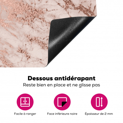 Protège-plaque à induction - Marbre - Rose - Luxe - Aspect marbre - Paillettes - Design-4