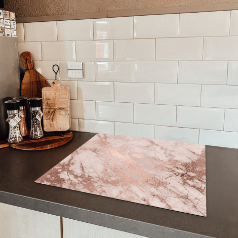 Inductiebeschermer - Marmer - Roze - Luxe - Marmerlook - Glitter - Design-5