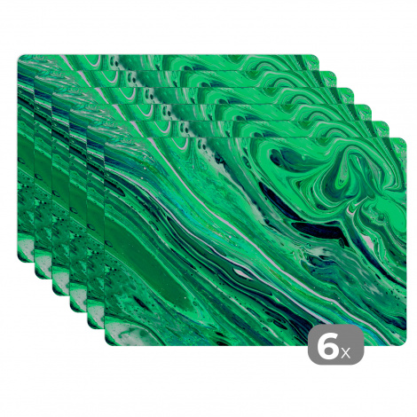 Premium placemats (6 stuks) - Marmer - Olieverf - Groen - 45x30 cm-thumbnail-1