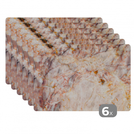 Premium placemats (6 stuks) - Marmer - Oranje - Bruin - 45x30 cm-thumbnail-1