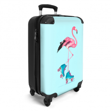 Kinderkoffer - Flamingo op blauwe rolschaatsen-2