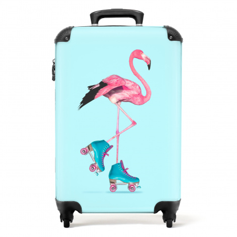 Kinderkoffer - Flamingo op blauwe rolschaatsen