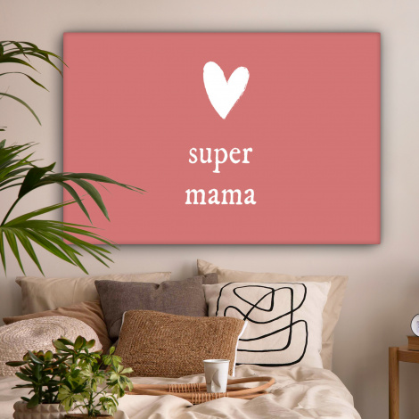 Canvas - Presentje voor Moederdag super mama roze/wit-2
