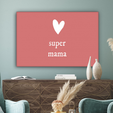 Canvas - Presentje voor Moederdag super mama roze/wit-3