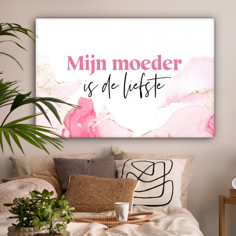 Canvas schilderij - Quote - Mama - Mijn moeder is de liefste - Roze-2