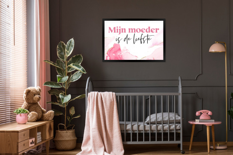 Poster met lijst - Quote - Mama - Mijn moeder is de liefste - Roze - Liggend-3