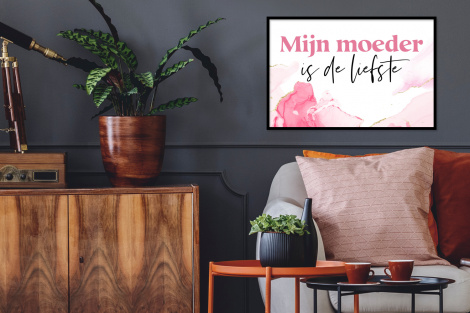 Poster met lijst - Quote - Mama - Mijn moeder is de liefste - Roze - Liggend-2