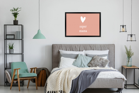 Poster met lijst - Presentje voor Moederdag super mama lichtroze/wit - Liggend-4