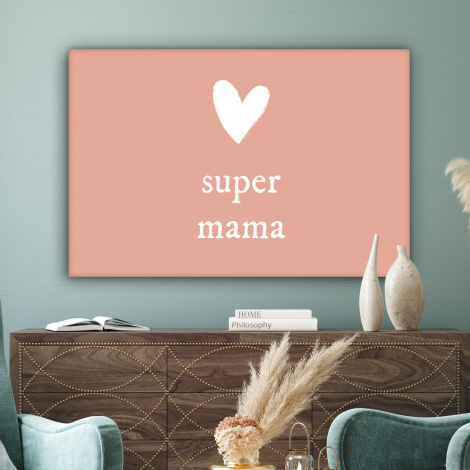 Canvas - Presentje voor Moederdag super mama lichtroze/wit-3
