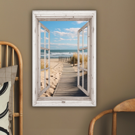 Canvas schilderij - Raam - Zee - Kust - Natuur - Doorkijk - Strand - Waddenzee-2