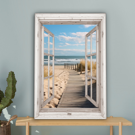 Canvas schilderij - Raam - Zee - Kust - Natuur - Doorkijk - Strand - Waddenzee-4