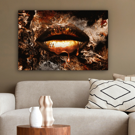 Leinwandbild - Gold - Lippen - Kunst-2