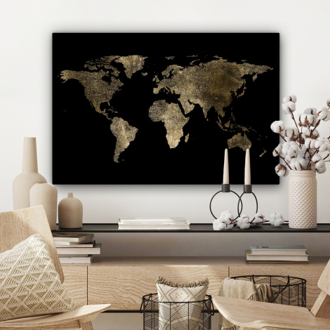 Leinwandbild - Weltkarte - Gold - Schwarz - Erde - Luxus-3