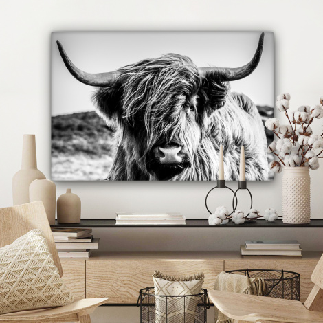 Canvas schilderij - Schotse hooglander - Close up - Horens - Vacht - Zwart Wit-3