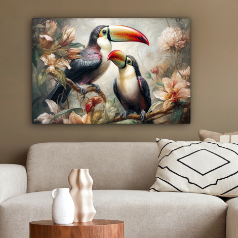 Canvas schilderij - Toekan - Vogels - Bloemen - Jungle-2