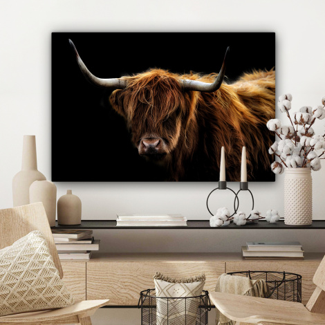 Canvas schilderij - Schotse Hooglander - Horens - Zwart - Dieren - Natuur - Wild - Koe-3