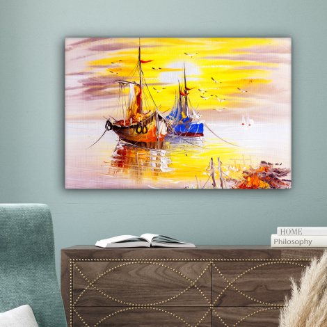 Canvas schilderij - Schilderij - Boot - Water - Olieverf-4