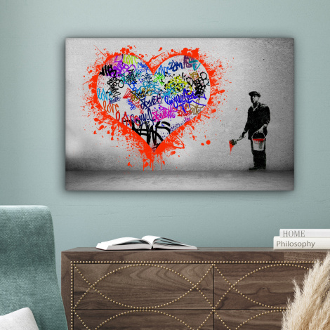 Canvas schilderij - Hart - Graffiti - Man - Regenboog-4