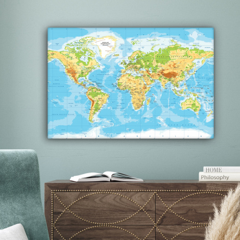 Leinwandbild - Weltkarte - Politisch - Blau - Erde - Bildung-4