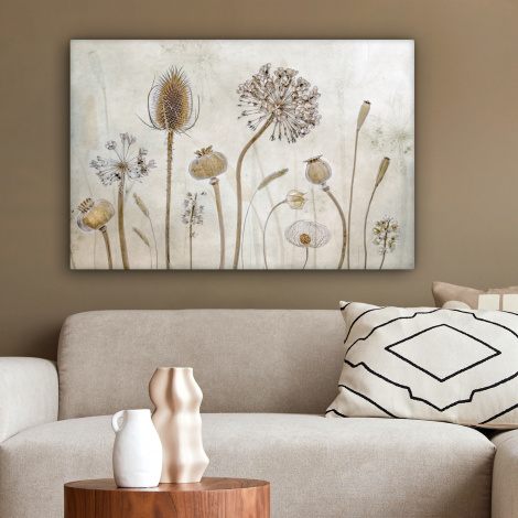 Leinwandbild - Blumen - Aquarell - Stillleben - Braun - Vintage-2