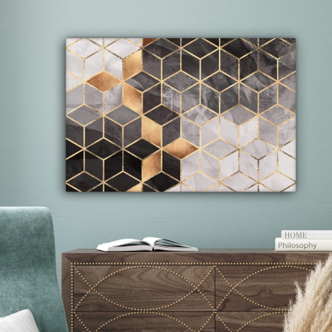Leinwandbild - Abstrakt - Würfel - Gold - Muster - Schwarz - Weiß-4