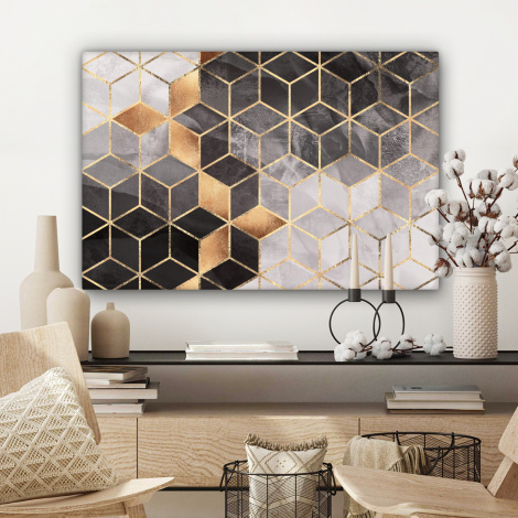 Leinwandbild - Abstrakt - Würfel - Gold - Muster - Schwarz - Weiß-3