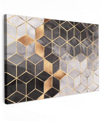 Leinwandbild - Abstrakt - Würfel - Gold - Muster - Schwarz - Weiß