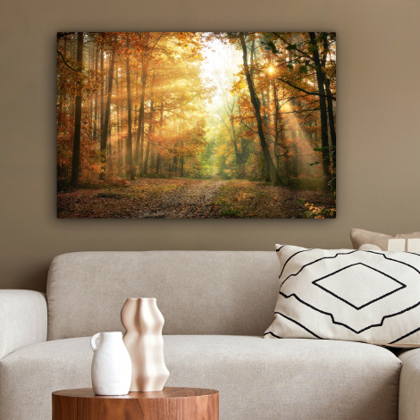 Leinwandbild - Wald - Herbst - Sonne - Landschaft - Natur - Bäume - Blätter-2