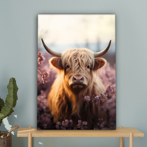 Canvas schilderij - Schotse hooglander tussen de bloemen-4