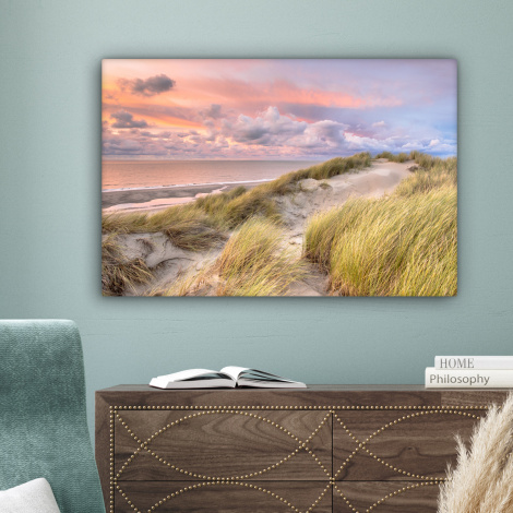 Canvas schilderij - Strand - Zee - Duin - Zonsondergang-4