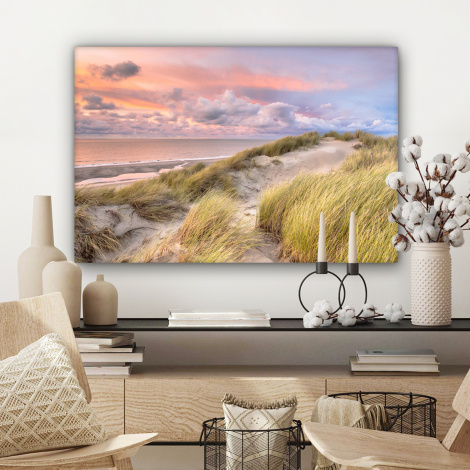 Canvas schilderij - Strand - Zee - Duin - Zonsondergang-3