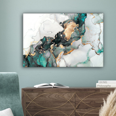 Leinwandbild - Blau - Marmor - Gold-4