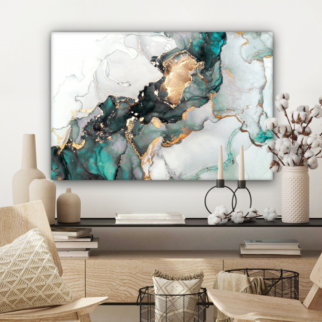 Leinwandbild - Blau - Marmor - Gold-3