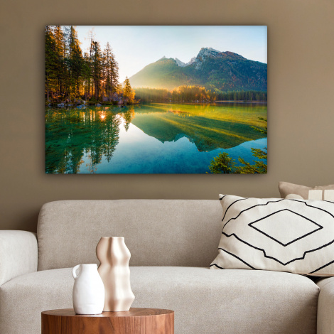 Canvas schilderij - Meer - Bos - Bergen - Natuur - Zon - Landschap-2