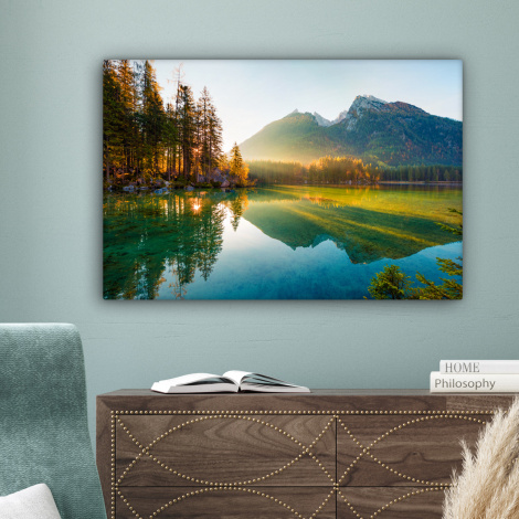 Canvas schilderij - Meer - Bos - Bergen - Natuur - Zon - Landschap-4